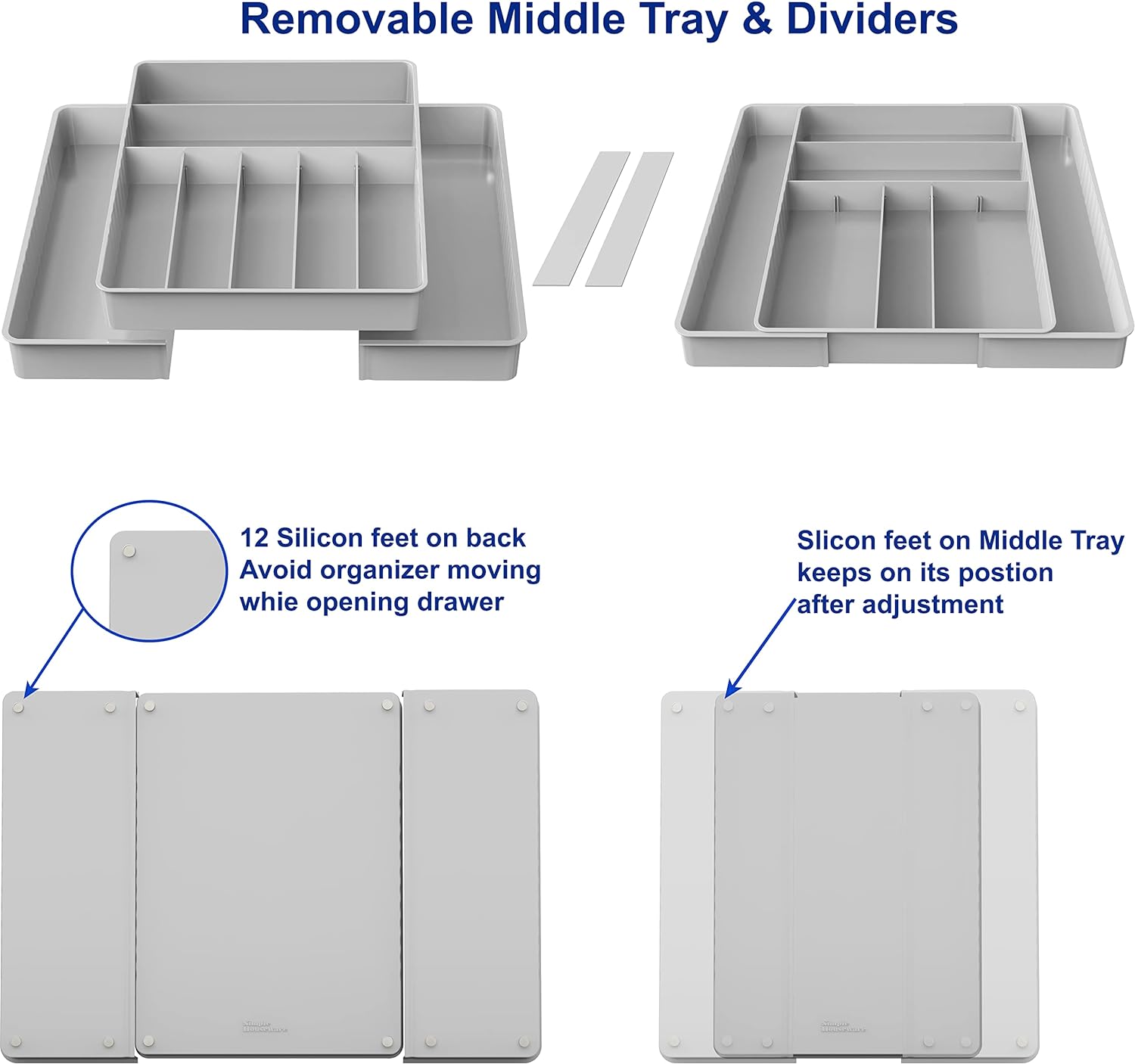 Simple Houseware Expandable Kitchen Drawer Flatware Organizer, Gray – Adjustable Cutlery Tray with 9 Compartments for Utensils and Silverware
