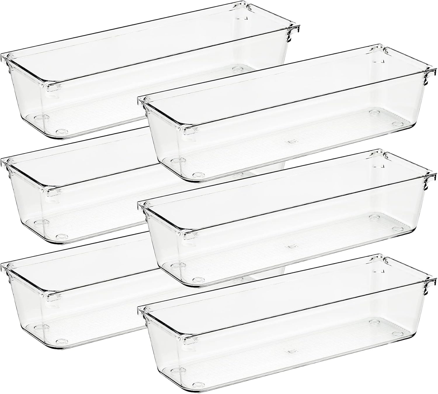 Ravinte 6 Pack Drawer Organizer - 3" X 9" Plastic Storage Bins, Acrylic Organizers with Non-Slip Pads Clear Desk Storage Tray for Makeup, Jewelries, Kitchen Utensils, Bathroom and Office
