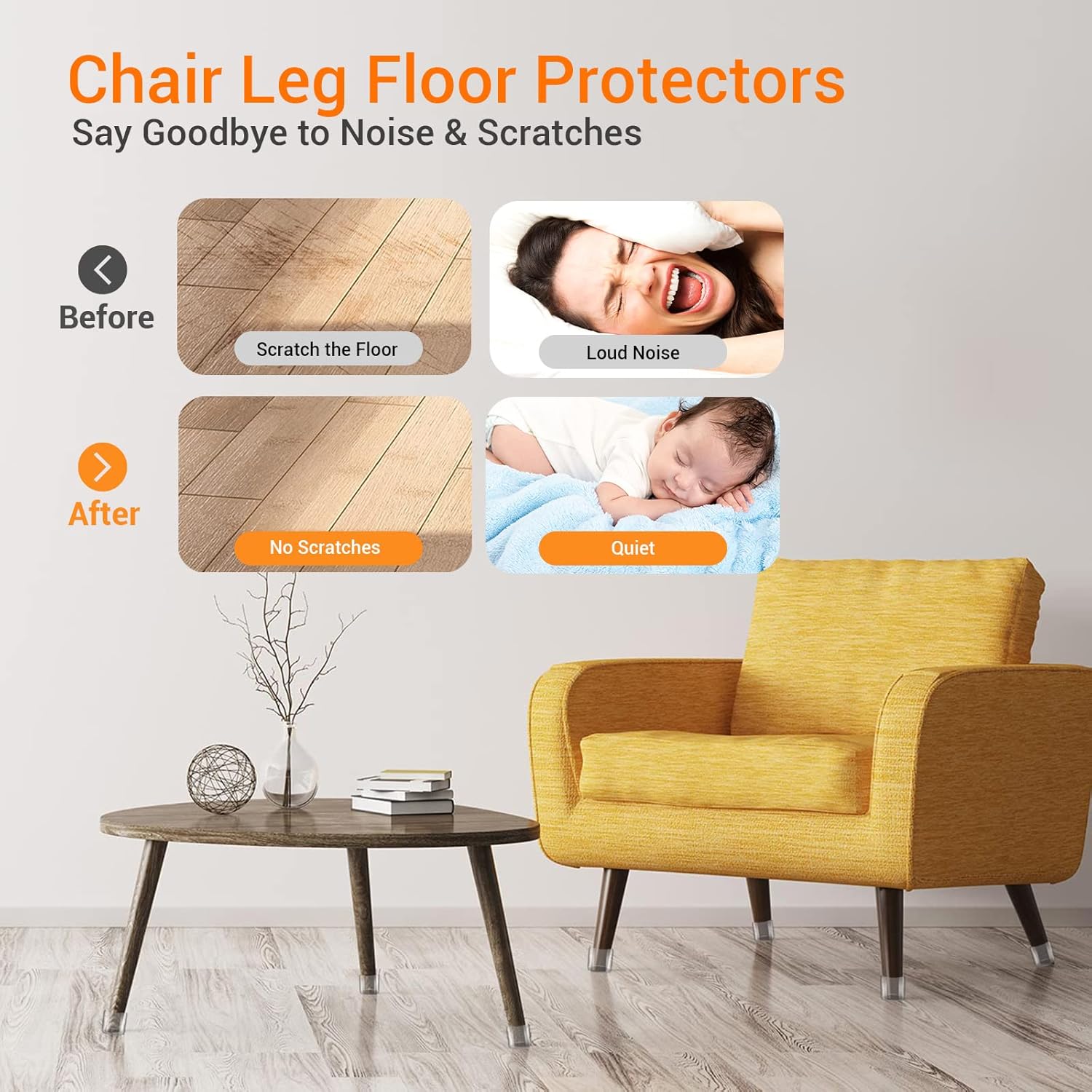 32Pcs Black Square Chair Leg Floor Protectors, Felt Furniture Pads for Hardwood Floors, Chair Leg Protectors for Hardwood Floors, Floor Protectors for Chairs, Reduce Noise - Small Size