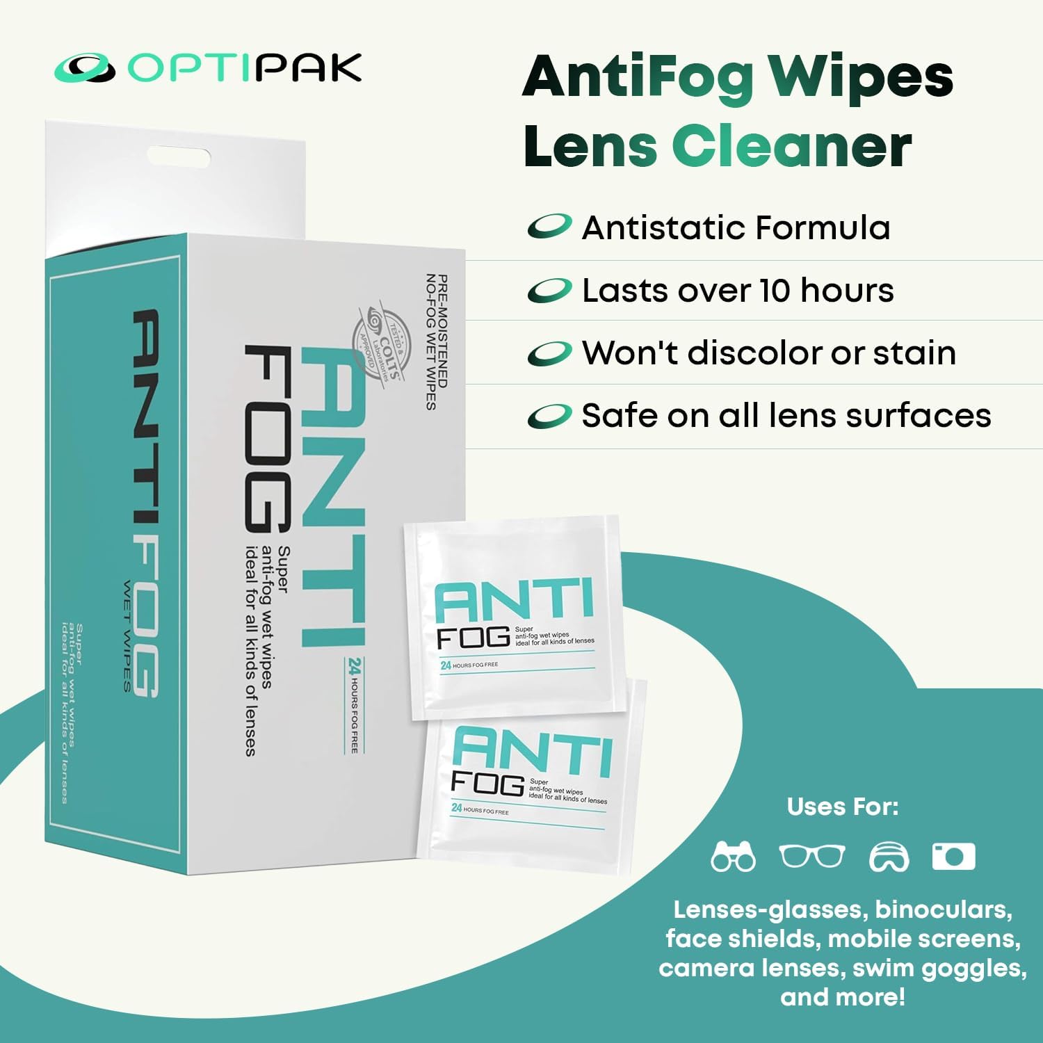 Anti Fog Wipes for Glasses, Binoculars, Face Shields, Ski Masks or Swim Goggles | Pre-Moistened Cleaning Antifog Lens Wipes for Eyeglasses and Defogger for Glasses (350 Count Pack of 3)