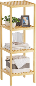 SMIBUY Bathroom Storage Shelf, 4-Tier Bamboo Rack Organizer, Multifunctional Shelving Unit for Living Room Bedroom Kitchen (Natural)