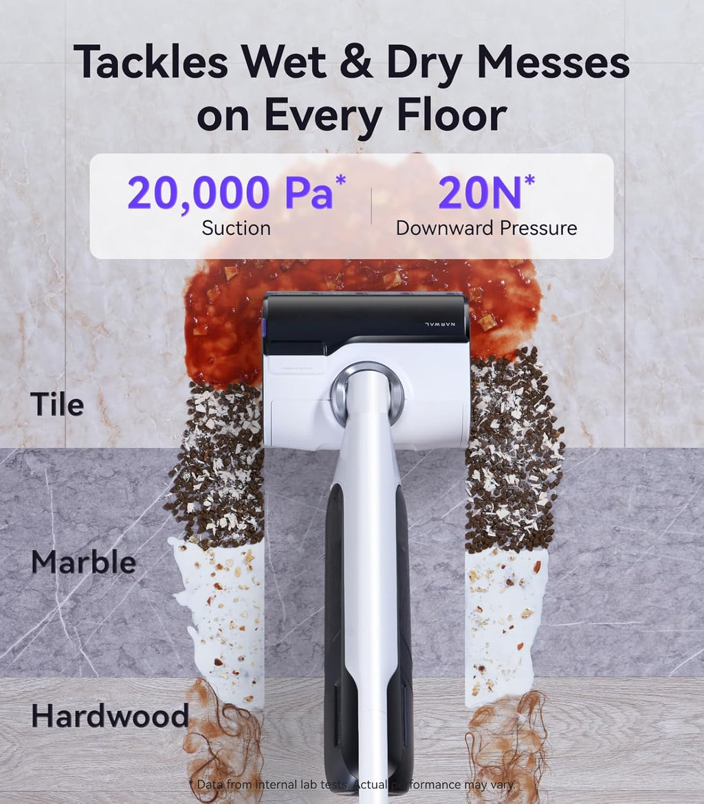 NARWAL S30 Wet Dry Vacuum Cleaner with 20000Pa Suction, 176°F Self-Cleaning, Heated Drying, Disposable Waste Bag, Tangle-Free, Cordless Vacuum Mop for Hard Floors & Edge Cleaning, Easy to Use