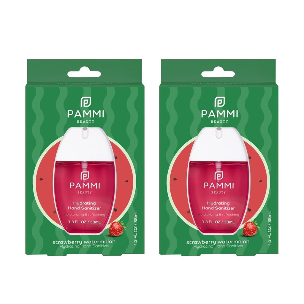 PAMMI Power Mist Hydrating Hand Sanitizer Spray, Portable Travel Size Pocket Hand Sanitizer, Scented Handsanitizer Mini Spray For Car - 600 Sprays (2 Packs (Strawberry Watermelon))