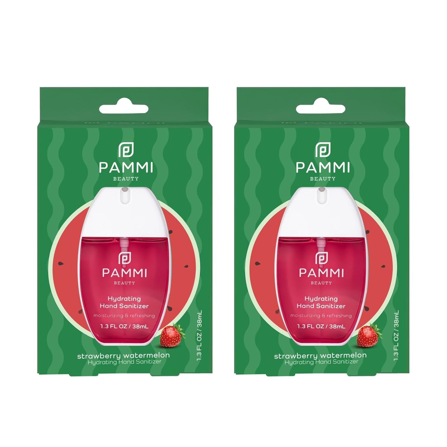 PAMMI Power Mist Hydrating Hand Sanitizer Spray, Portable Travel Size Pocket Hand Sanitizer, Scented Handsanitizer Mini Spray For Car - 600 Sprays (2 Packs (Strawberry Watermelon))