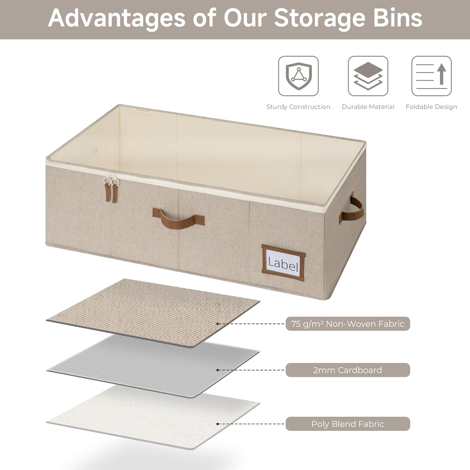 StorageWorks Under Bed Storage Bins, 10'' Underbed Storage Containers with Lid, 90L Clothes Organizer for Bedding, Blankets, Sweaters, Shoes, 2-Pack