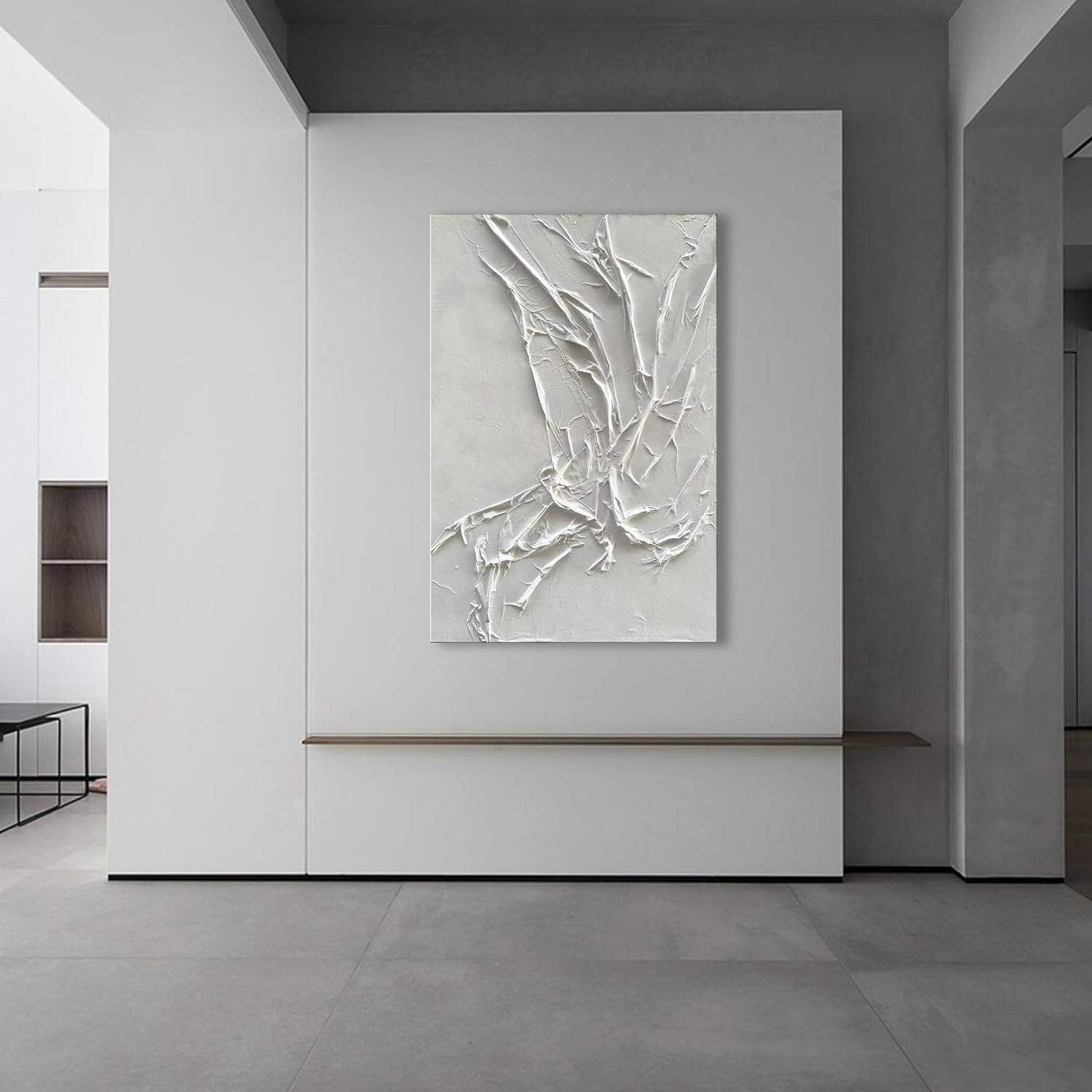 NANKAI Hand-Painted White Texture Abstract Art Painting Minimalist Art Home office hallway wall decoration Oil painting 24x36 inches