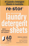 restor Laundry Detergent Sheets Tropical Breeze 60 Loads | Eco Friendly Plastic Free Travel Laundry Washer Sheets | Superior Stain Fighting Washing Detergent sheets Number One in Australia