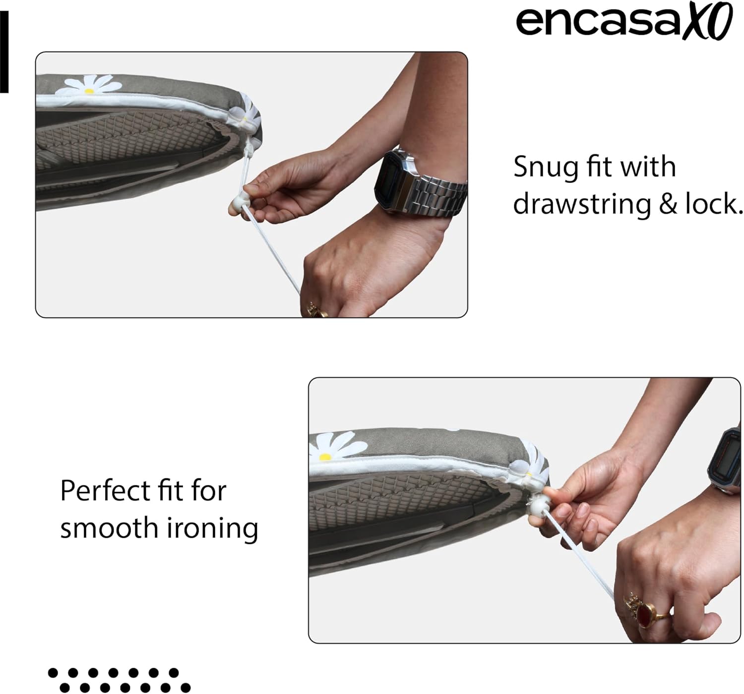 Encasa XO Ironing Board Cover and Pad 28"x12" - Thick 3mm Felt Padding, Drawstring Tightening & Lock, Easy Fit, Scorch & Stain Resistant, Fits Mini Ironing Board - White Tiles