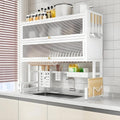 Dish Drying Rack 4 Tiers with Cover, Keep Kitchen Sink Shlef Organized Space-Saving Dish Drying Rack, Large Drying Rack for Dishes, Glasses, Bowls, Cutlery (White, W-25.6)