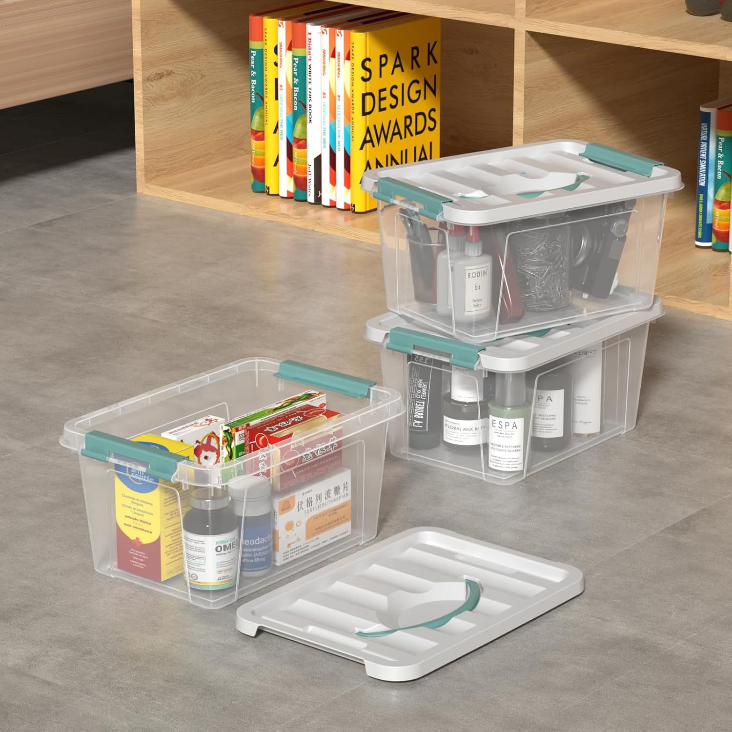Zopnny 7 Quart Small Clear Storage Latch Box with Lid, Plastic Stackable Storage Bin, 6 Pack