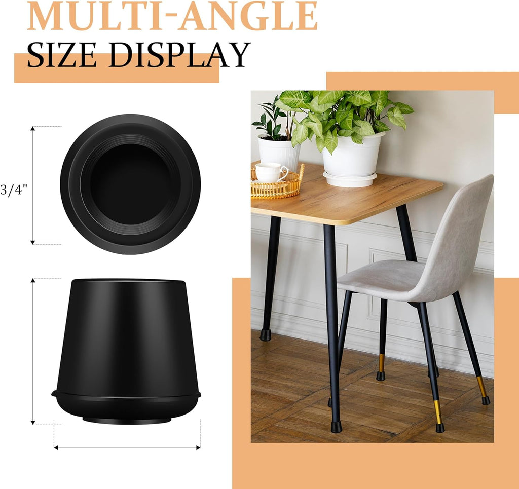 3/4" Round Rubber Chair Leg Tips Caps, Chair Leg Floor Protectors, Non-Slip Chairs Legs Caps, Stool Feet Protectors Cap, Folding Metal Chairs Legs Tip Replacement (Black, 24 Pack)