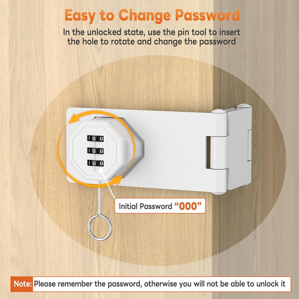 90 Degree 3-Digit Combination Cabinet Lock, Zinc Alloy Keyless Folding Hasp Lock Latch, Password Security Rotary Door Latch for Office File Cabinet, Drawer, Locker, Cupboard (2, White)
