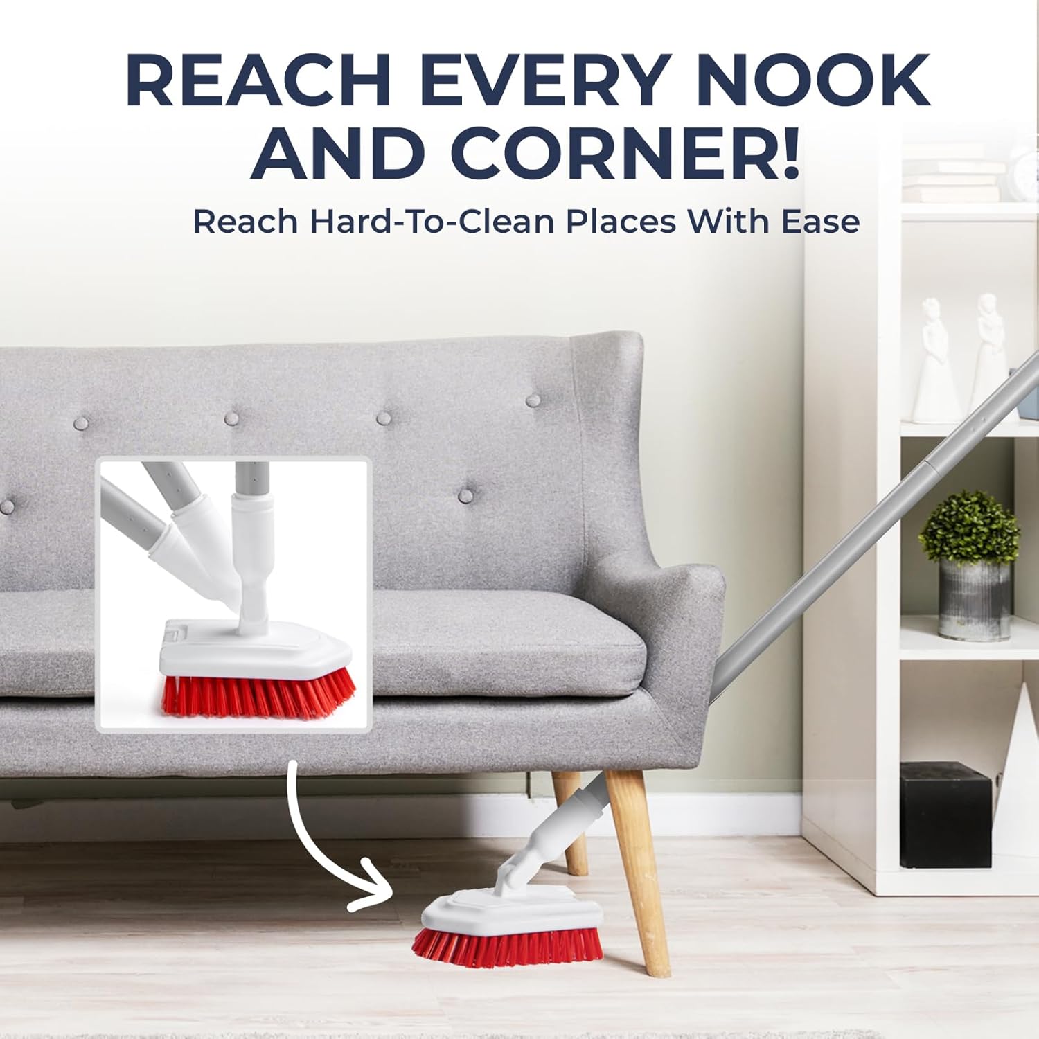 Shower Scrubber with Long Handle, Stiff Bristles Grout-Brush, Tub Scrub-Brush with Long-Handle, Shower-Cleaner Brush, Grout Cleaning Brush for Tile floors, Scouring Pad & Microfiber Cloth for Bathroom