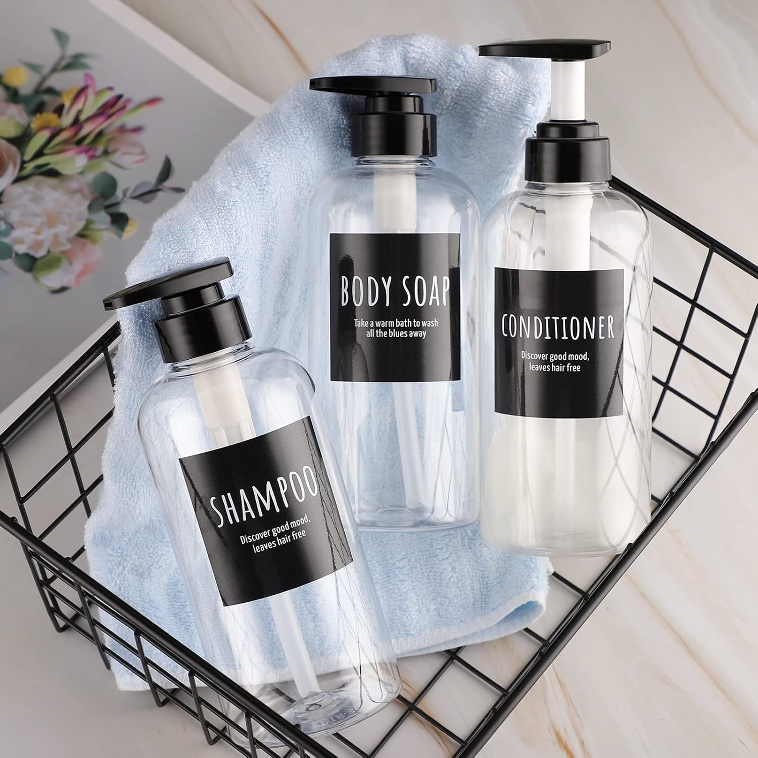 Segbeauty 3pcs Refillable Shower Bottles, 500ml Each - Large Plastic Dispensers with Pump for Shampoo, Conditioner, Soap or Lotion