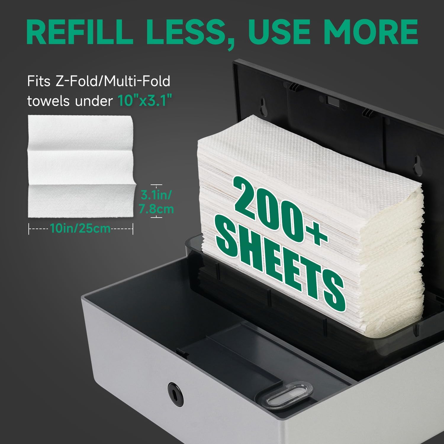 Wall-Mounted Paper Towel Dispenser – Fits Tri-Fold Towels up to 10x3.1 Inches, Holds 200 Sheets, Ideal for Home & Commercial Use (Silver)