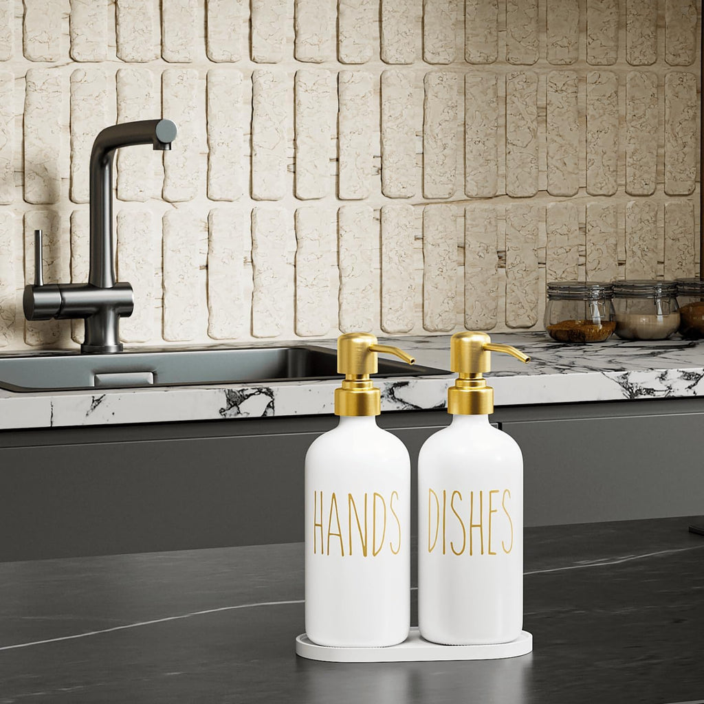 MOMEEMO Kitchen Soap Dispenser Set, Contains Dish and Hand Soap Dispenser, Suitable for Kitchen Counter Decor. (White)