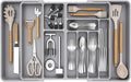 Lifewit Large Silverware Drawer Organizer, Plastic Cooking Utensil Tray for Kitchen, Expandable From 21 to 36 Inches, Adjustable Flatware Cutlery Spoon Fork Knife Spatula Gadgets Holder, Gray