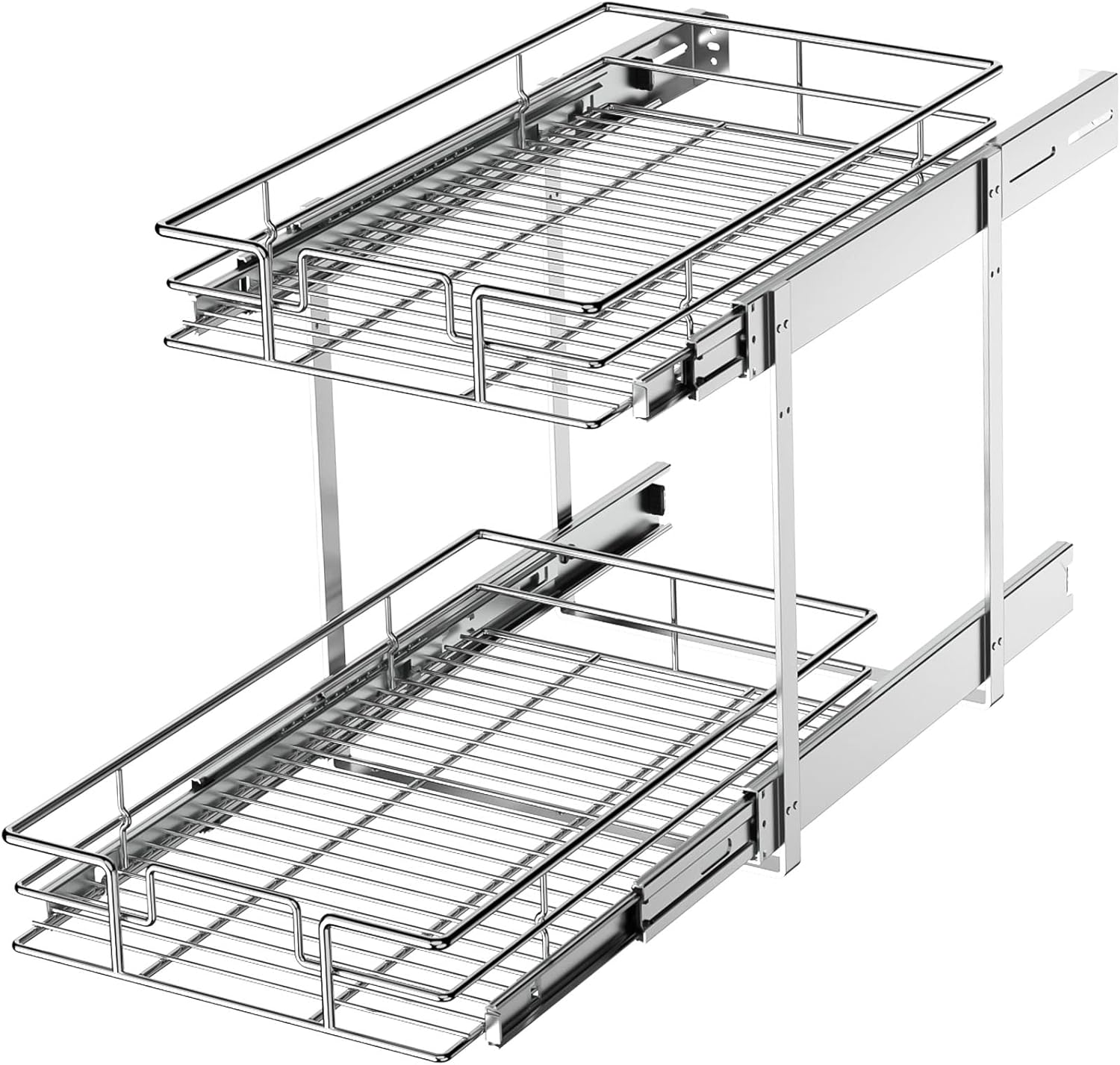 LOVMOR 2 Tier Individual Pull Out Cabinet Organizer 11½" W x 21½" D, Slide Out Kitchen Cabinet Storage Sliding Shelves