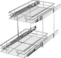 LOVMOR 2 Tier Individual Pull Out Cabinet Organizer 11" W x 18" D, Slide Out Kitchen Cabinet Storage Sliding Shelves