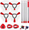 Mop Heads Replacements Complete Combo for O-Ceda,4 Pcs Red Machine Washable Microfiber Spin Mop Refills Replace Heads,2 Scrub Brushs,1 Base,1 Set Handle,Spin Mop Replacements for Tub and Tile Cleaning