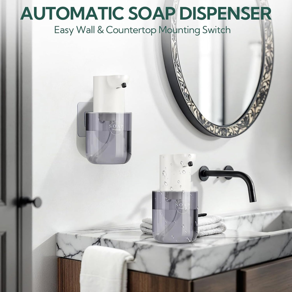 2 Pack Automatic Soap Dispenser, Touchless Automatic Foaming Soap Dispenser, Electric Wall Mounted Dispenser, 13.5oz/400ML USB Rechargeable with 4-Level Adjustment for Bathroom, Kitchen & Office