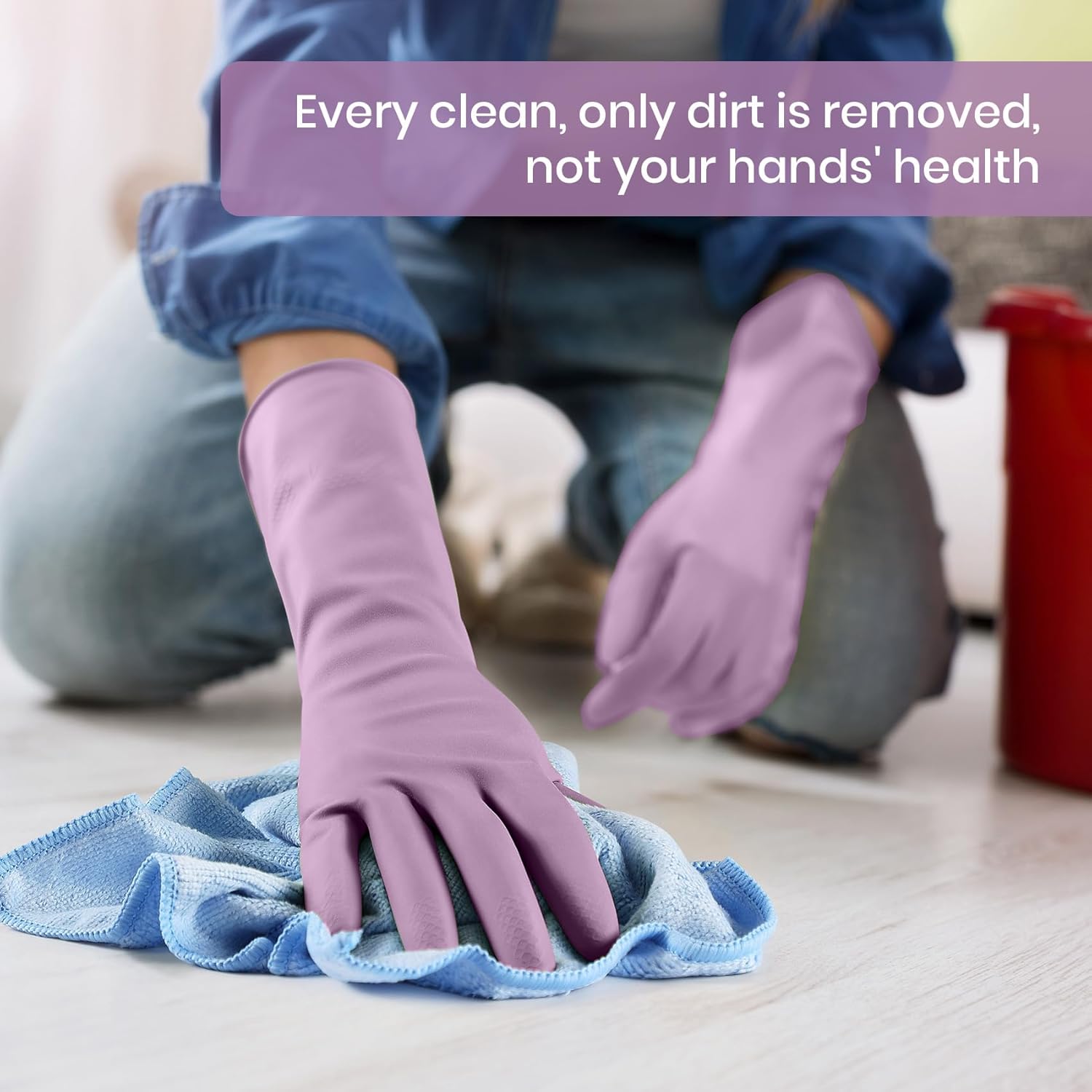 Rubber Cleaning Gloves for Dishwashing, 4 Pairs Reusable Kitchen Gloves for Washing Dishes and Household Cleaning, Purple Dish Gloves with Flocked Lining and Non-Slip Grip, Pefect for Woman Men - M
