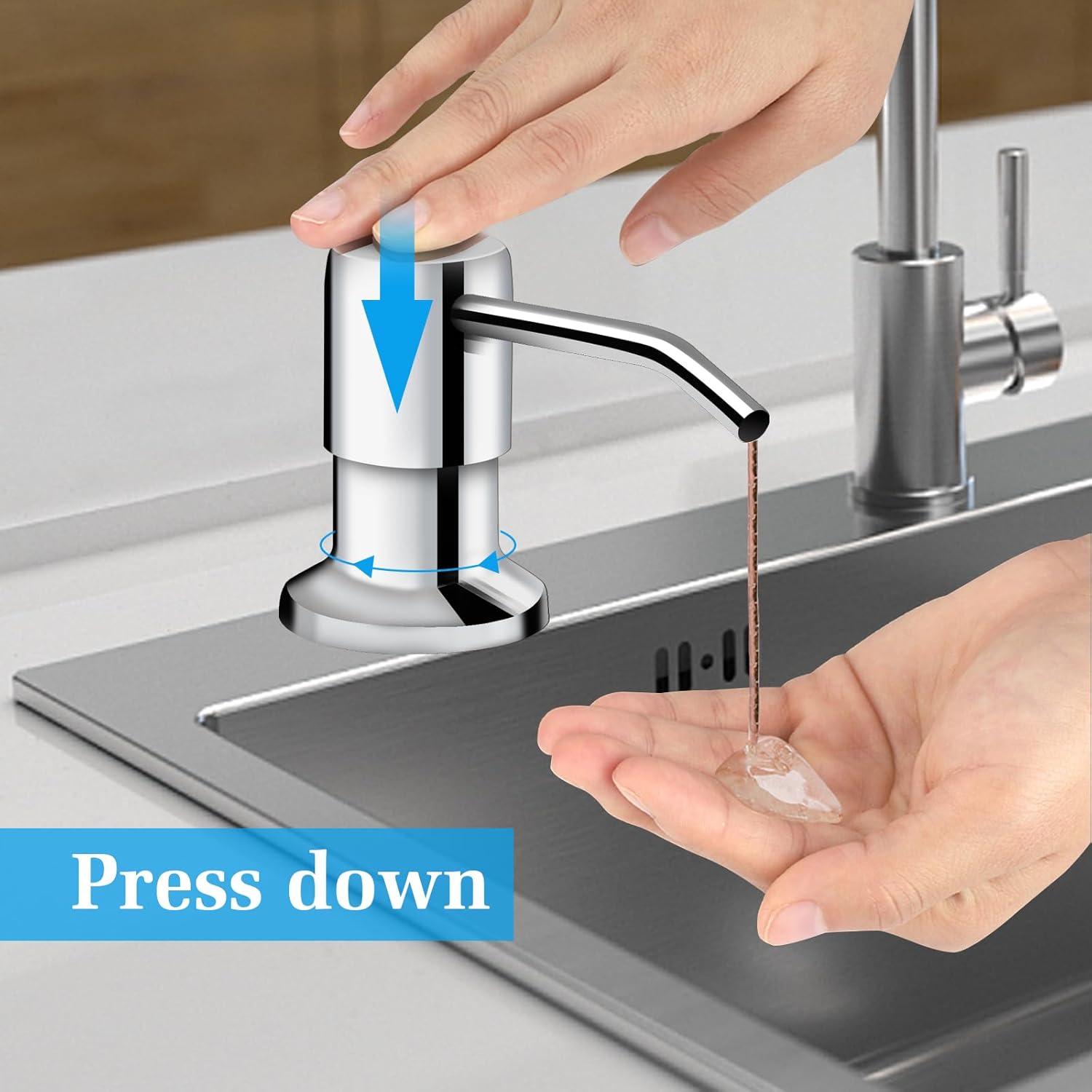 Soap Dispenser for Kitchen Sink and Extension Tube Kit, Stainless Steel Countertop SoapDispenser with 47 Inches Tube Connects Directly to Soap Bottle, Hand and Dish Soap Dispenser Pump （Chrome）