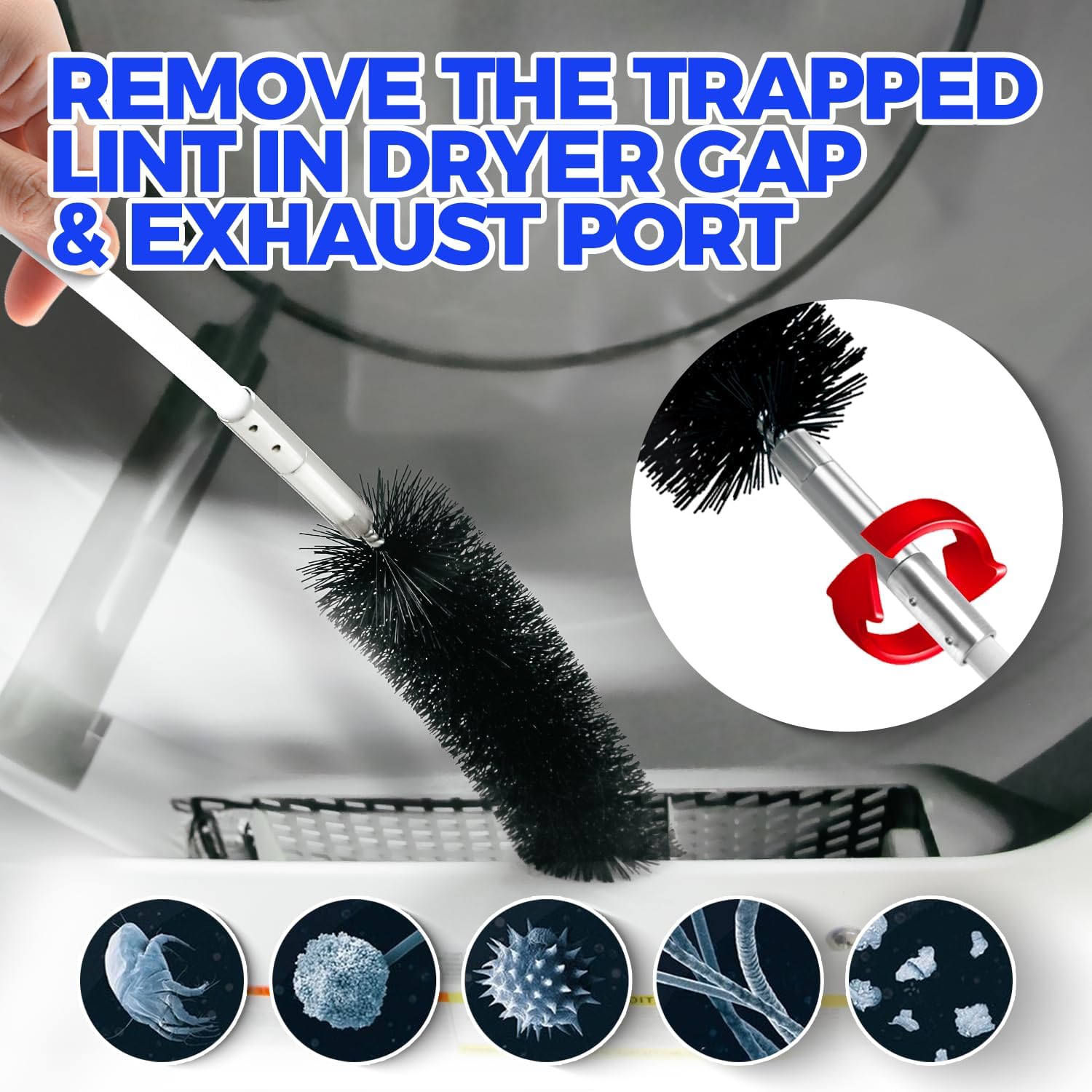 Holikme 16 Feet Dryer Vent Cleaner Kit, Lint Remover,Fireplace Chimney Brushes, Extends Up to 16 Feet, Synthetic Brush Head, Use with or Without a Power Drill