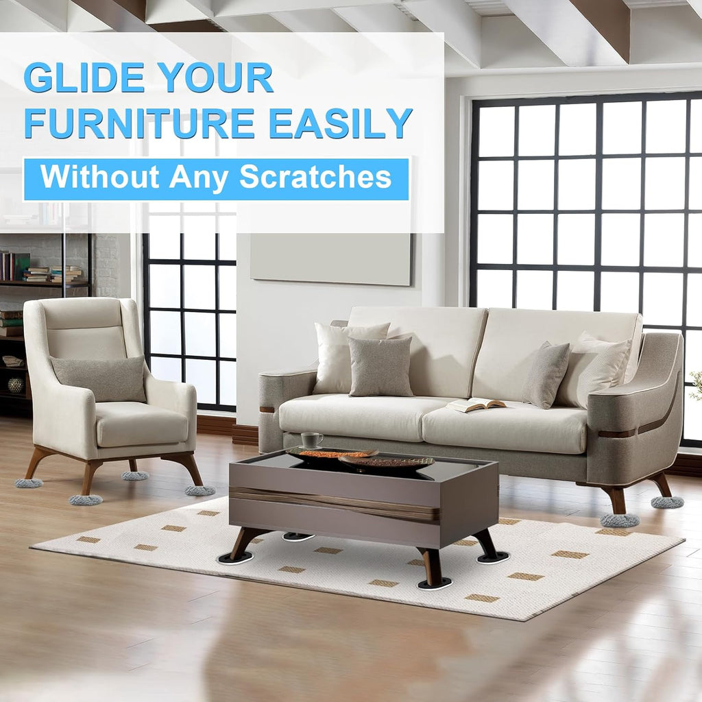 New Upgrade Furniture Movers Sliders, 8+8 Pack 5.8 * 4.3" Multi-Surface Furniture Sliders with Groove Design, Oval 8PCS Moving Pads and 8 Hardwood Socks, Protect Floor and Easily Move Furniture