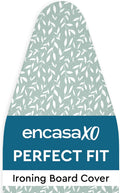 Encasa XO Ironing Board Cover and Pad 54"x15" - Thick 3mm Felt Padding, Drawstring Tightening & Lock, Easy Fit, Scorch & Stain Resistant, Fits Standard Large Ironing Board - Green Leaflet