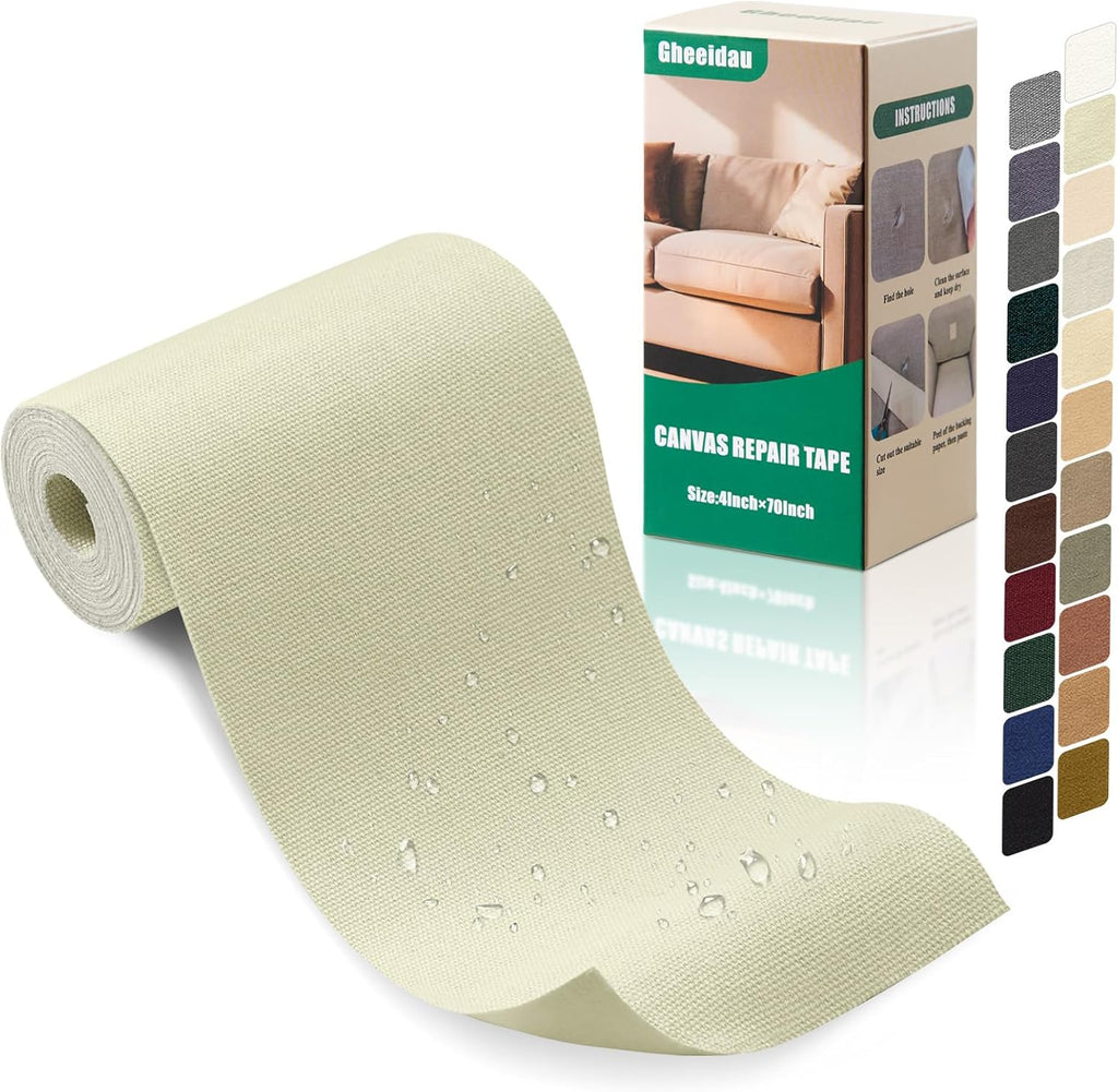 Canvas Repair Tape 4×70 Inch Waterproof Self-Adhesive Fabric Repair Patch for Repairing Boat Covers,Tents,Patio Umbrellas,Car Seats,Luggage,Sofas.(Off-White)