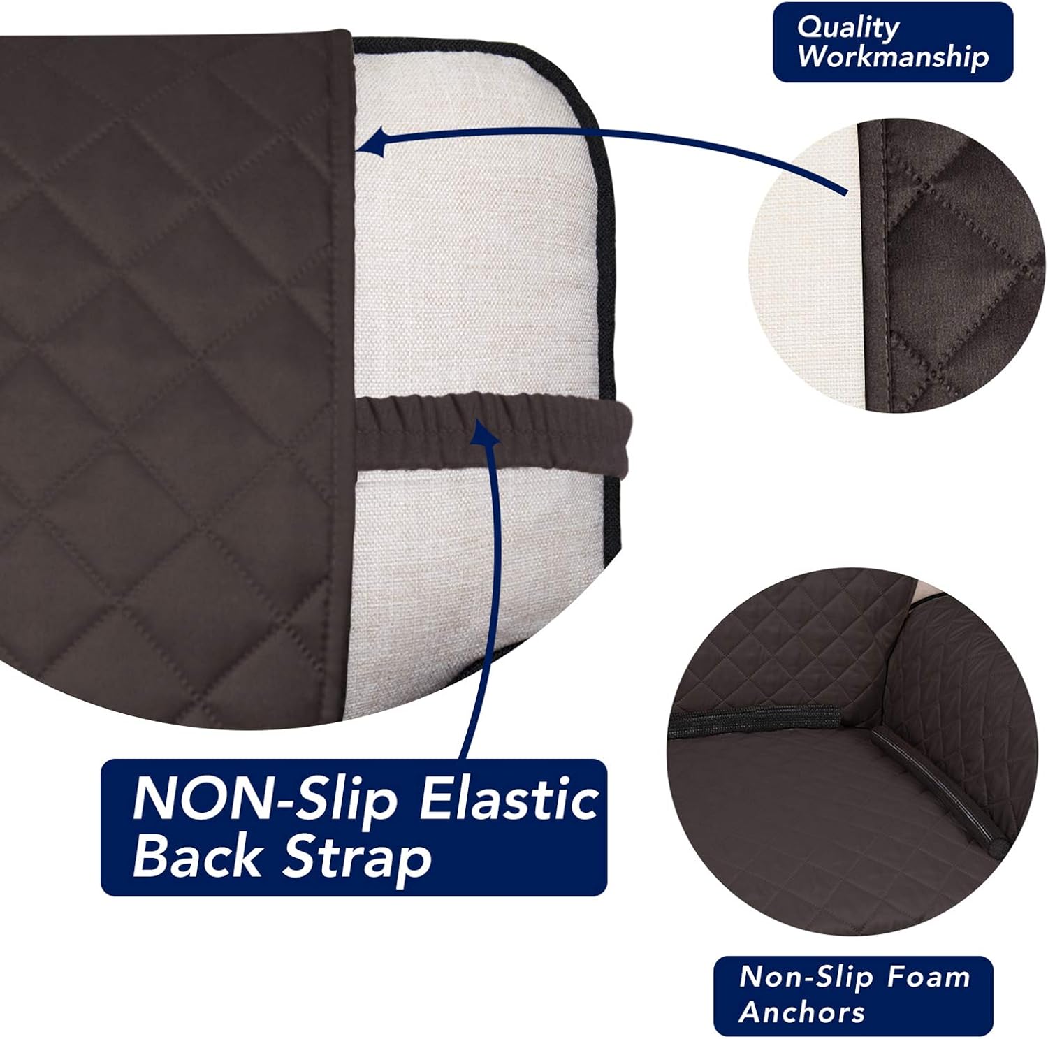 PureFit Reversible Quilted Sofa Cover, Water Resistant Slipcover Furniture Protector, Washable Couch Cover with Non Slip and Elastic Straps for Kids, Dogs, Pets (XX Large, Chocolate/Chocolate)