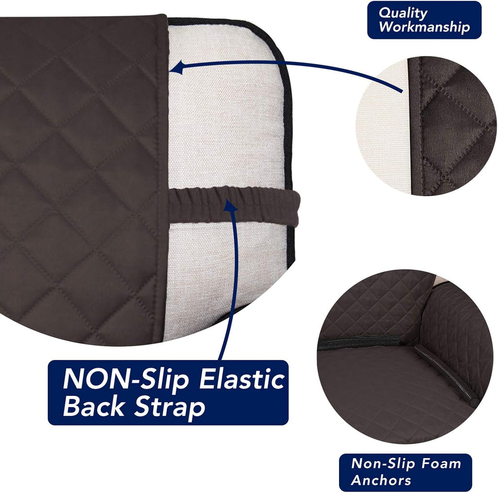 PureFit Reversible Quilted Sofa Cover, Water Resistant Slipcover Furniture Protector, Washable Couch Cover with Non Slip and Elastic Straps for Kids, Dogs, Pets (XX Large, Chocolate/Beige)