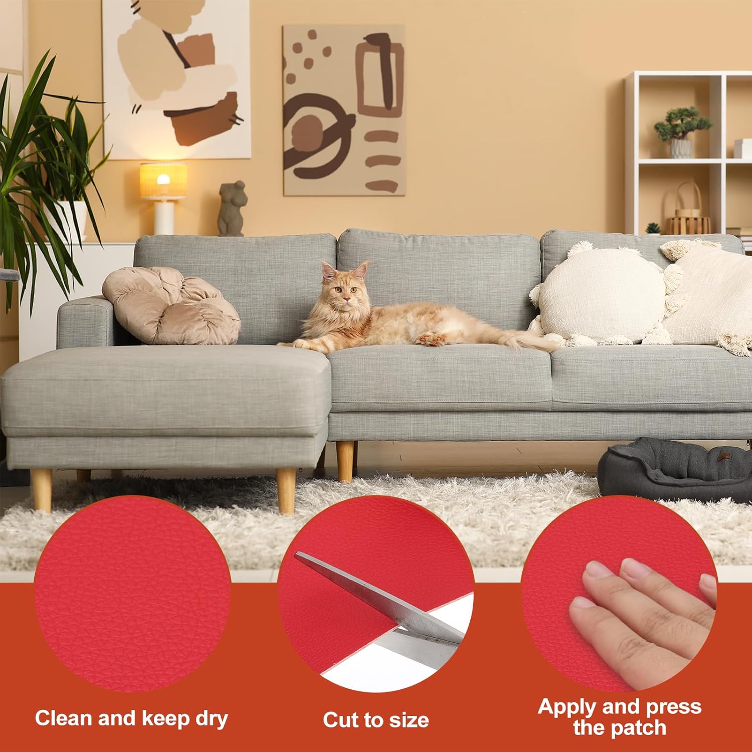 PATIKIL Leather Patches Tape for Furniture, 6.3 x 61 Inch Self Adhesive Vinyl Leather Repair Kit Cover Sheet for Couch, Sofa, Car Seats, Office Chair, Chinese Red
