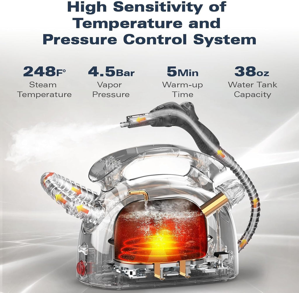 Steam cleaner, equipped with 21 specialized accessories, 1.08-liter water tank, 248°F high-temperature steam, suitable for floors, tile grout, tiles, carpets, and cars, chemical-free cleaning (White)