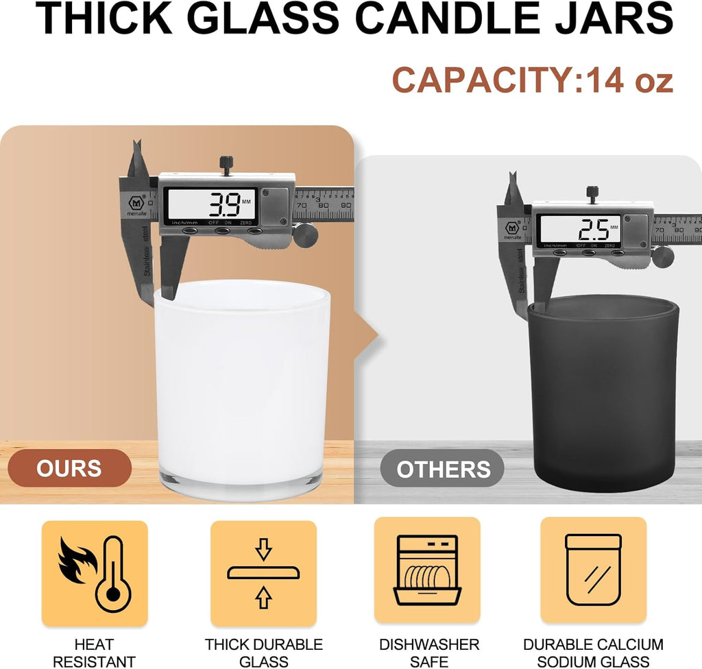 Thick Candle Jars for Making Candles 12 Pcs, 14 OZ Empty Jars with Wood Lids for Candle Making, Sample Container, White