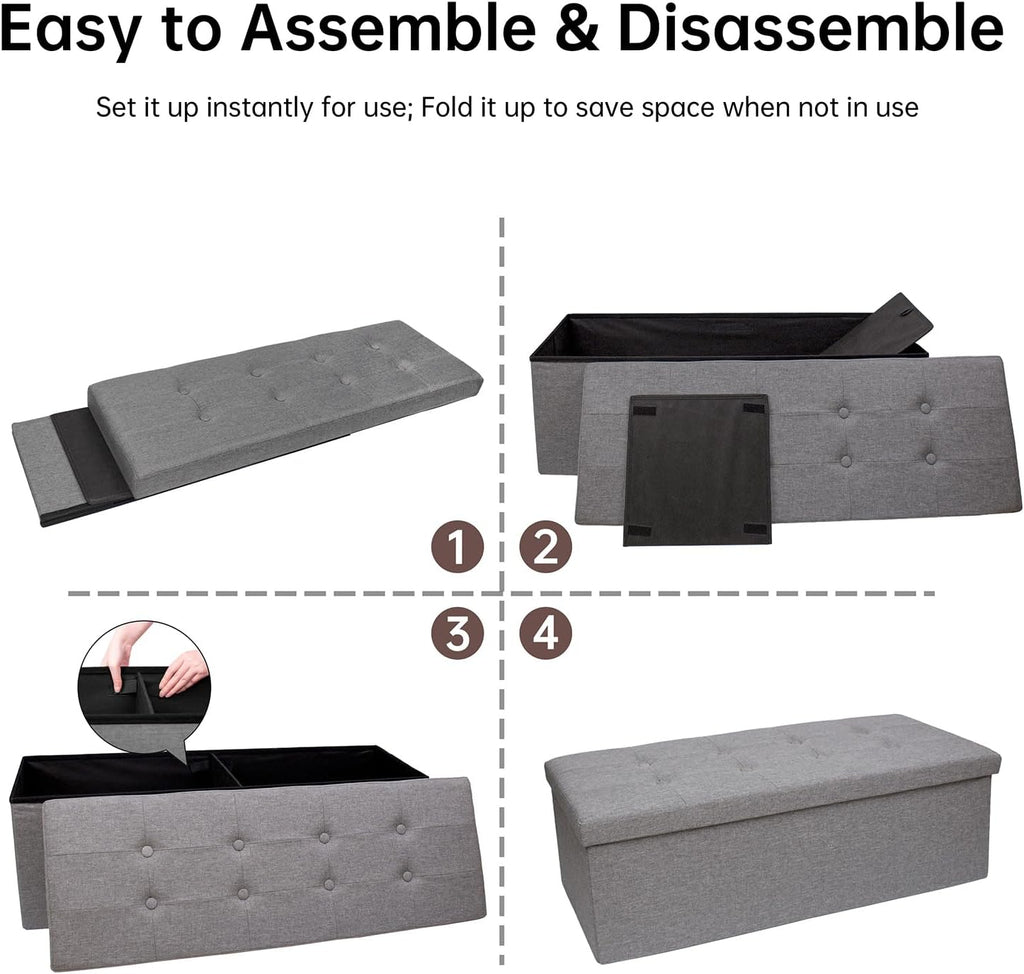GLAXYFUR 43.3 inches Folding Storage Ottoman Bench Storage Chest Footrest for Bedroom, Entryway and Living Room, Holds up to 660 lb Dark Grey