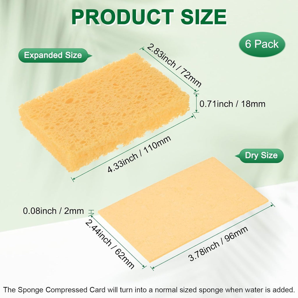 6-Pack Kitchen Sponges, Condense Eco Cellulose Non-Scratch Scrub Heavy Sponge for Kitchen/Household/Bathroom, Clean Tough Messes Dish Scrubber [Beige]