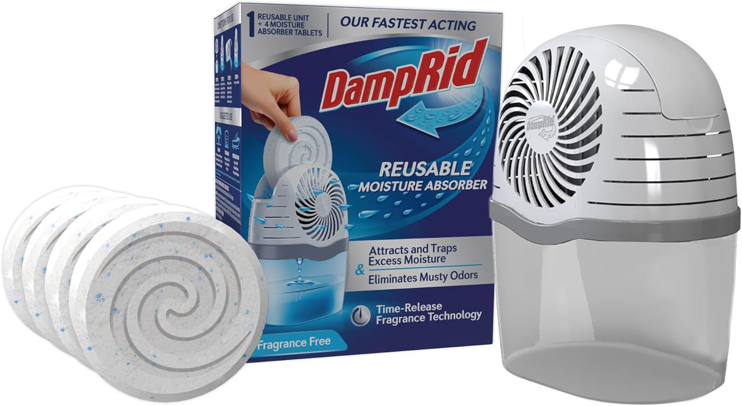 DampRid Moisture Absorber Drop-in Tablet Refill Pack, Fragrance Free, 15.8 oz., 4 Pack, Attract and Trap Excess Moisture and Eliminate Musty Odors for Cleaner, Fresher Air
