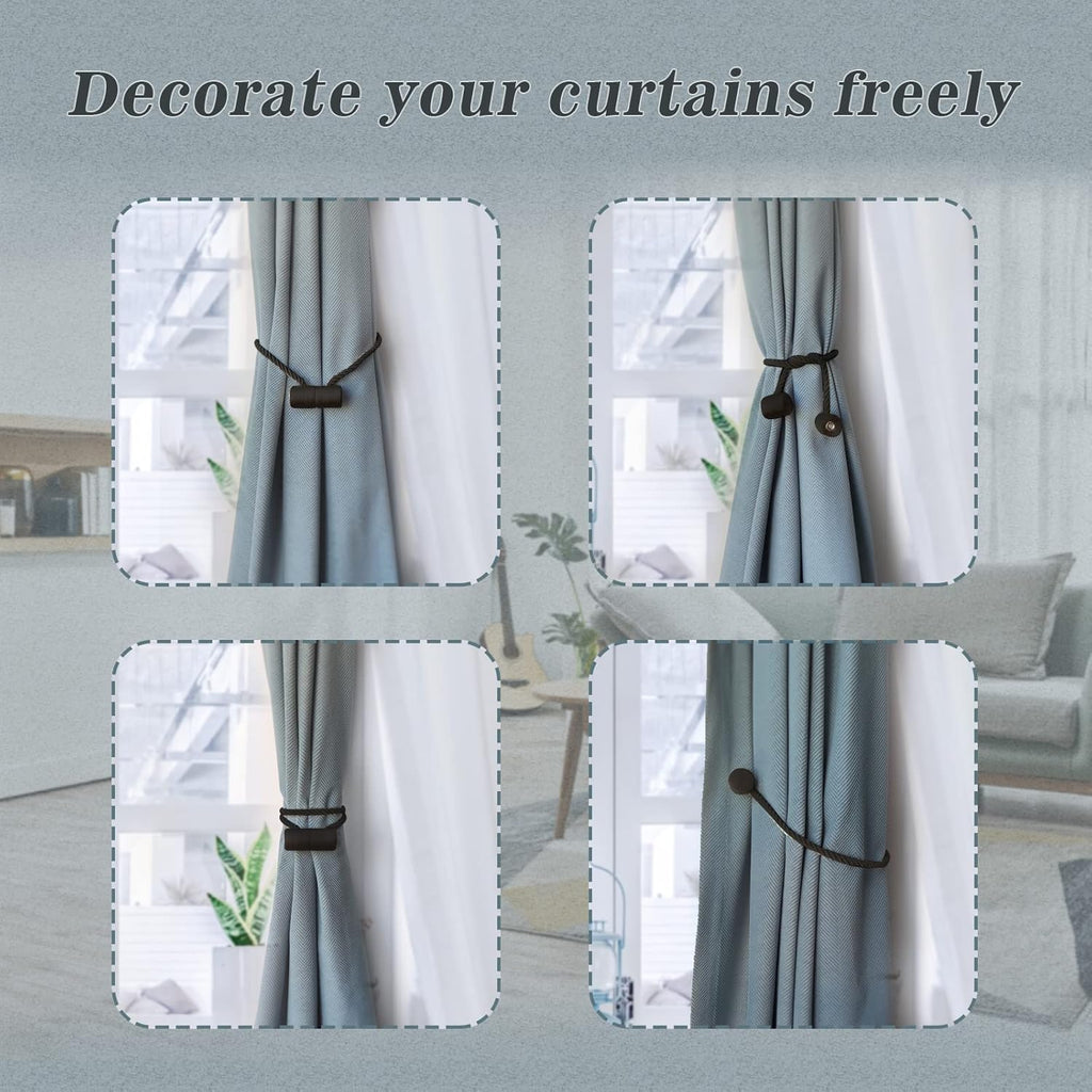 Hion Magnetic Curtain Tiebacks Black 4 Pack, Curtain Tiebacks Buckles Holdbacks Holders Hooks Clip for Home Bedroom Office Decorative Thick or Thin Curtain