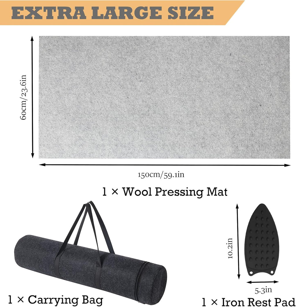 Wool Pressing Mat for Quilting, 24" X 60" Portable Wool Ironing Mat 100% Felted Wool Iron Board for Quilters, Great for Quilting & Sewing Projects