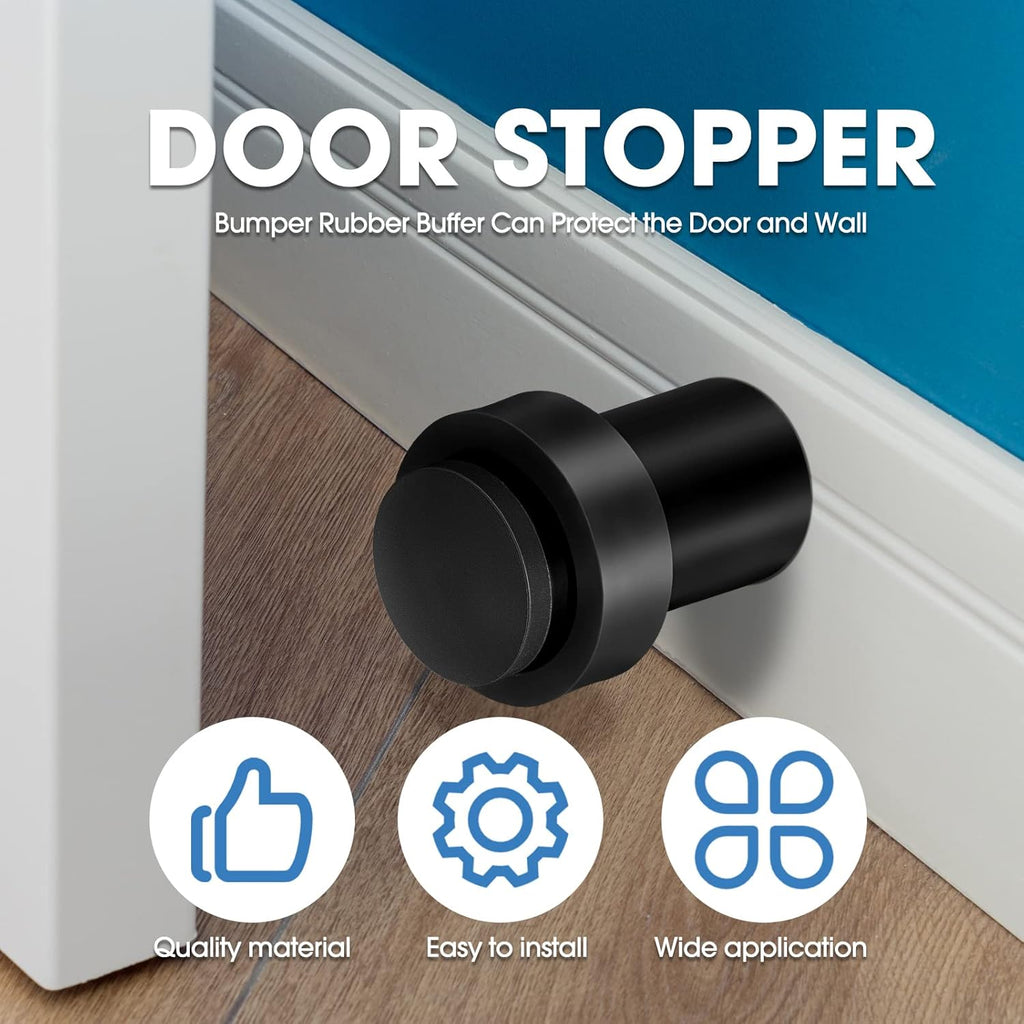 Chumia 6 Pcs Door Stopper Mounted Floor Stops Stainless Steel Cylindrical Stopper Modern Decorative Rubber Bumper Stops Holder Wall Protector for Bottom or Top of Door (Black)