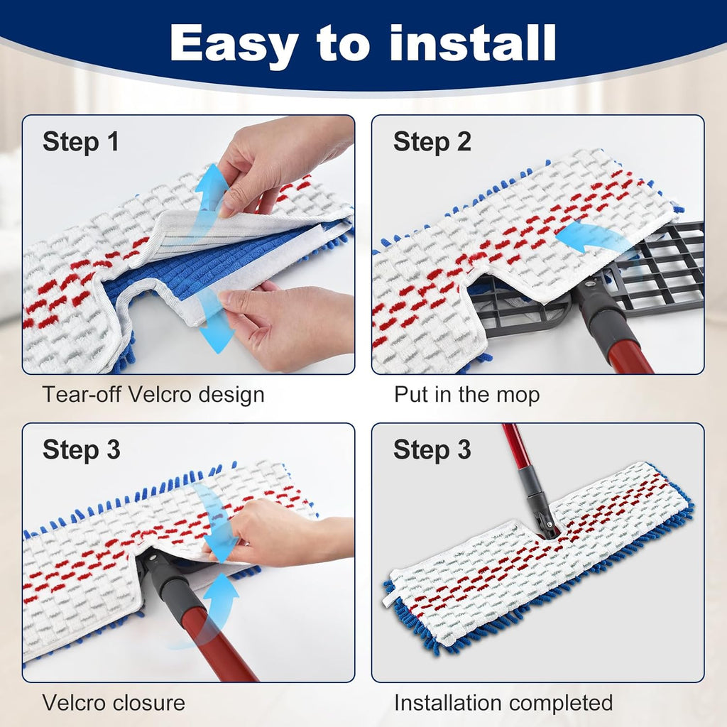 4 Pack Mop Replace Head for Ocedar Hardwood Floor'n More 3-Action Flip Mop,Mop Heads Replacements for Dry Wet Use,Chenille&Microfiber Double Sided Mop Refills,Reusable Mop Pad for Multi Surface Floor