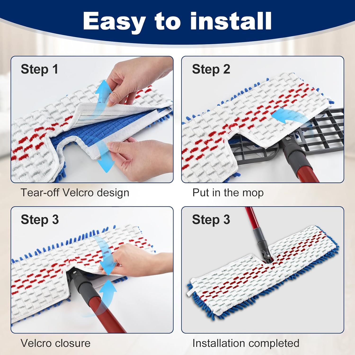 4 Pack Mop Replace Head for Ocedar Hardwood Floor'n More 3-Action Flip Mop,Mop Heads Replacements for Dry Wet Use,Chenille&Microfiber Double Sided Mop Refills,Reusable Mop Pad for Multi Surface Floor