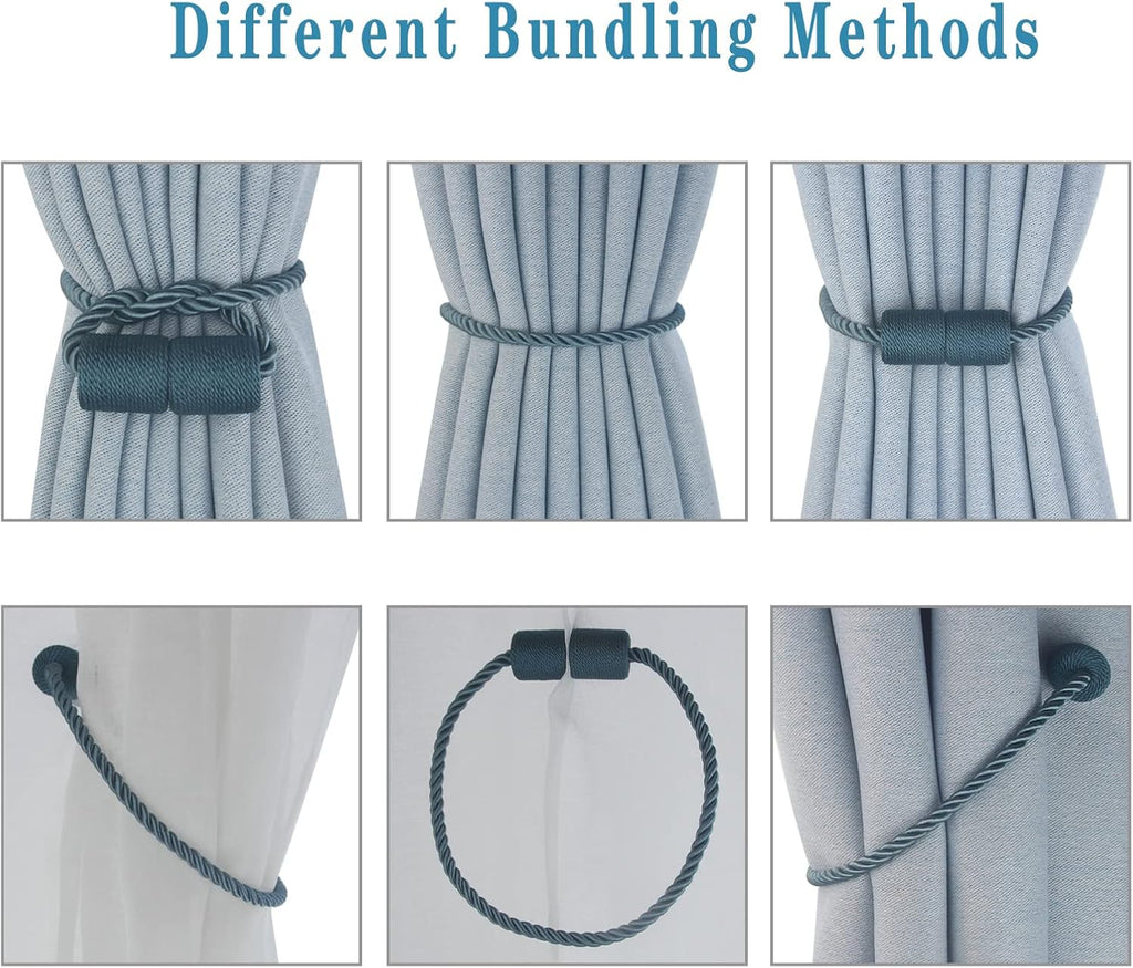 Magnetic Curtain Tiebacks 4 Pack Blue Curtain Rope Tieback Curtain Holders for Drapes Modern Tie Backs Decorative Curtain Holdbacks