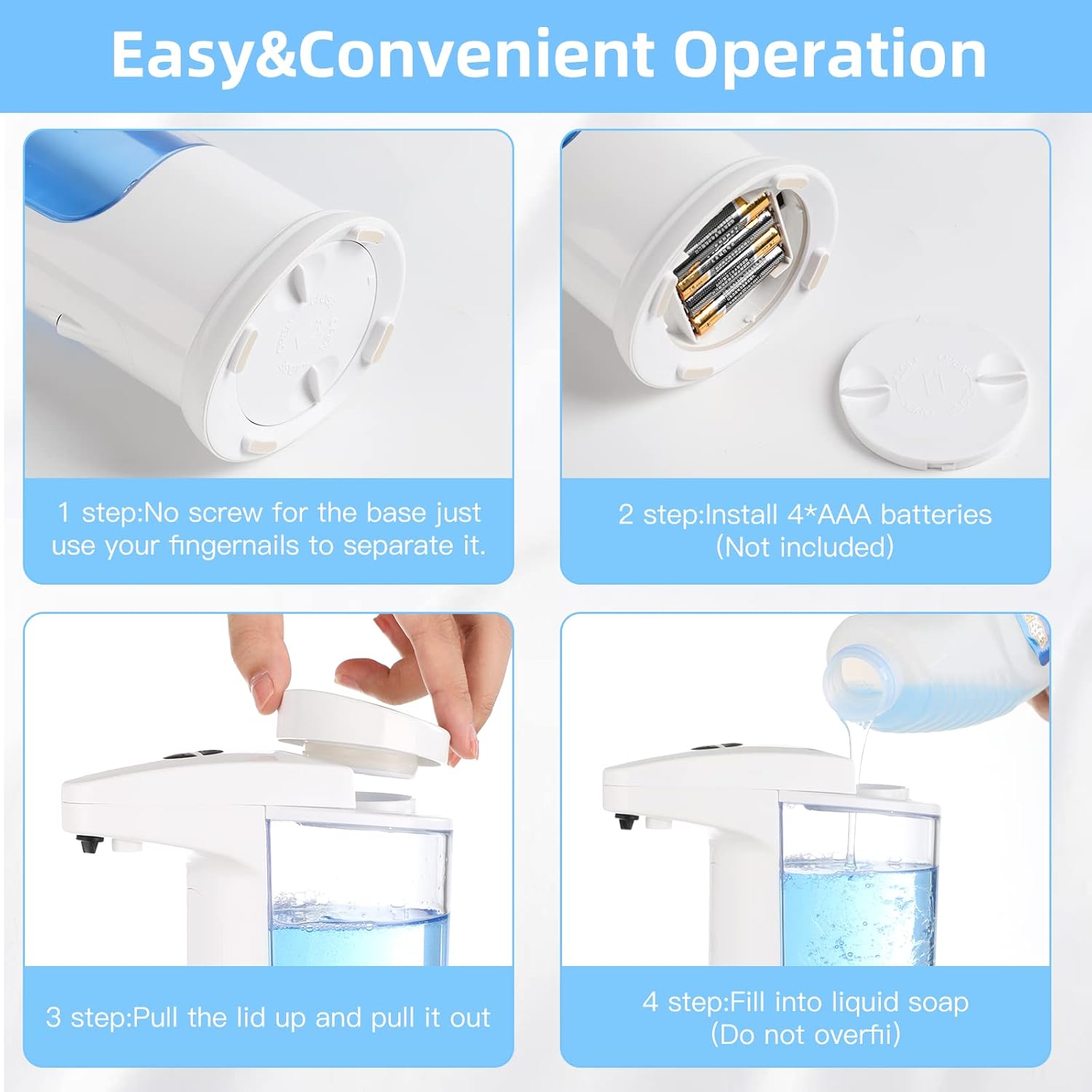 Automatic Soap Dispenser 400ml/13.5oz,Clear High Capacity Touchless with Infrared Sensor,HandsFree Soap Dispenser Seals Water-Resistant, Adjustable Liquid Dispensing