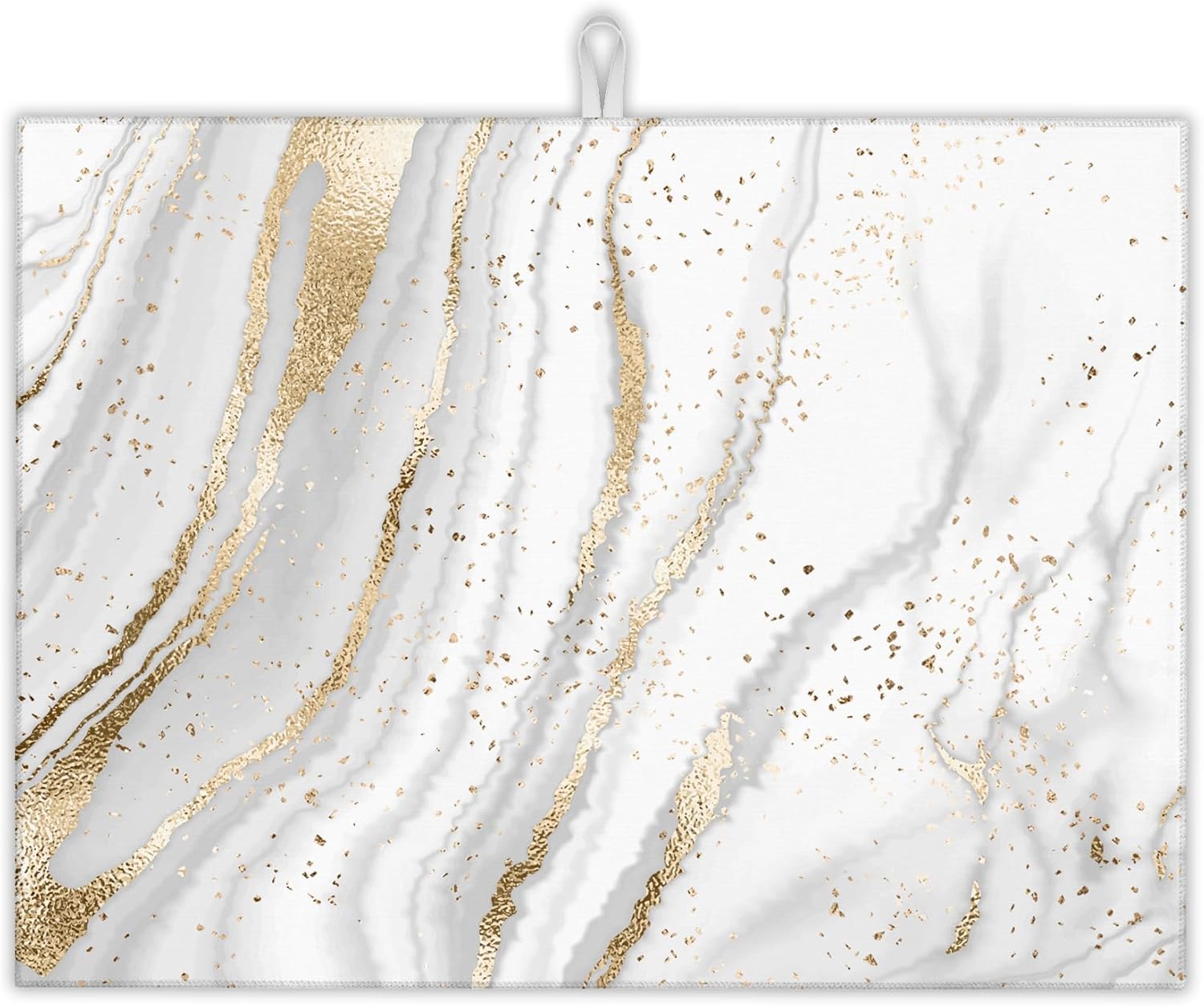 White Gold Marble Dish Drying Mats 18x24 Inch, Dish Pad Drying Rack Mat for Kitchen Counter Ultra Absorbent Microfiber Dishware Coffee Maker Bar Countertop Decor