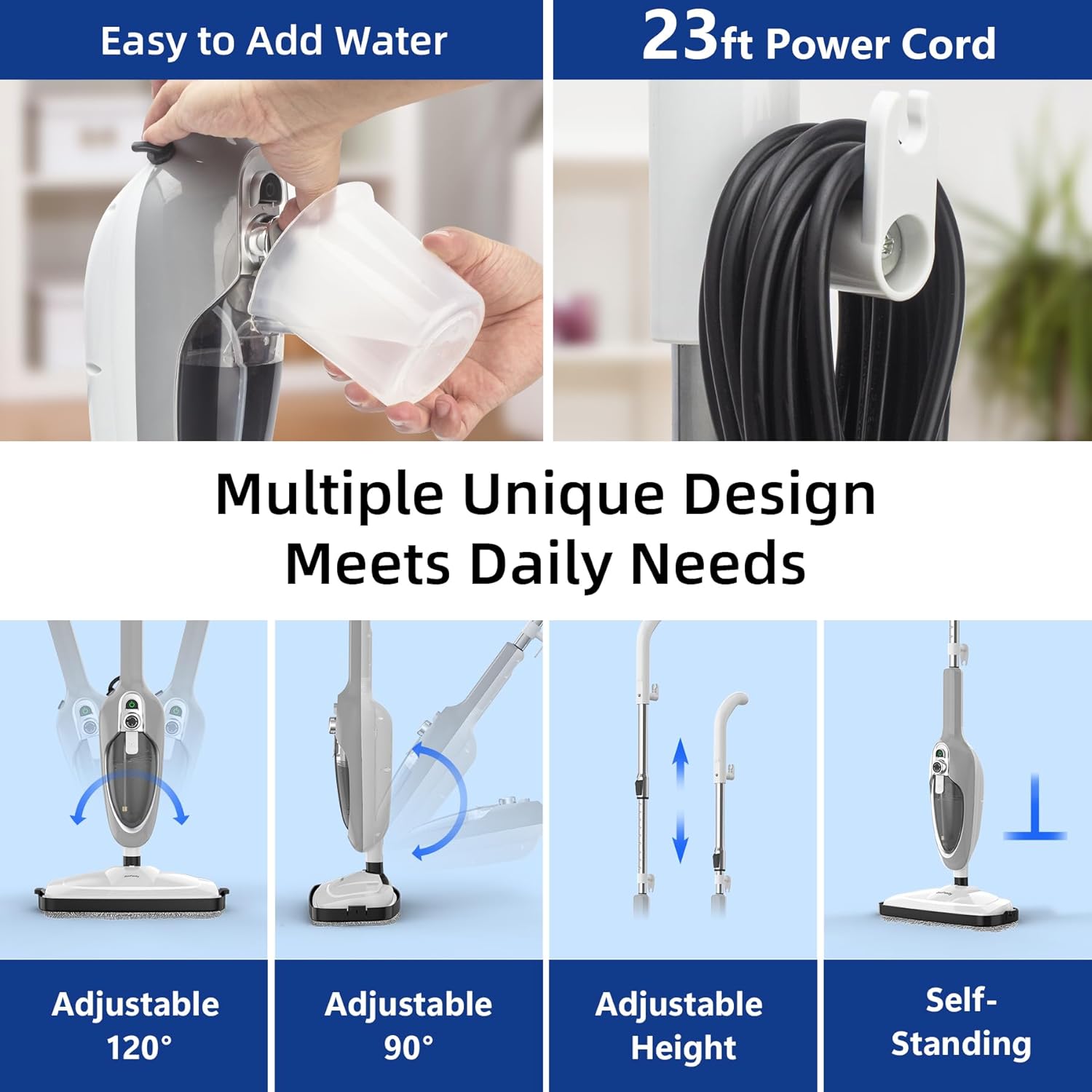 Steam Mop - 10-in-1 MultiPurpose Handheld Steam Cleaner Detachable Floor Steamer for Hardwood/Tile/Laminate Floors Carpet with 11 Accessories for Whole Home Use.