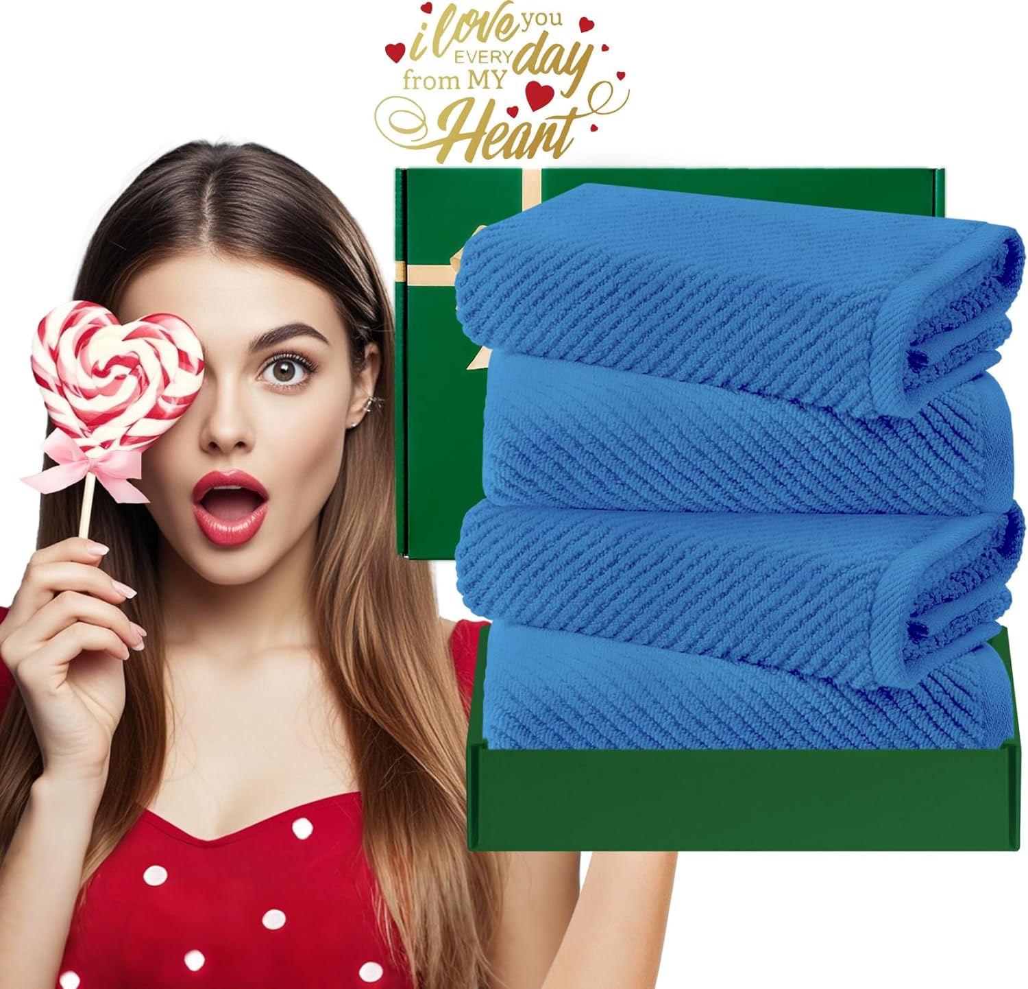 VOOVA & MOVAS Blue Hand Towels for Bathroom, 4 Pack Large 18"x28" - 100% Cotton | Quick Dry | Thick | Soft | Lightweight, Bathroom Hand Towels, Luxury Towel Gift Set, Denim Blue