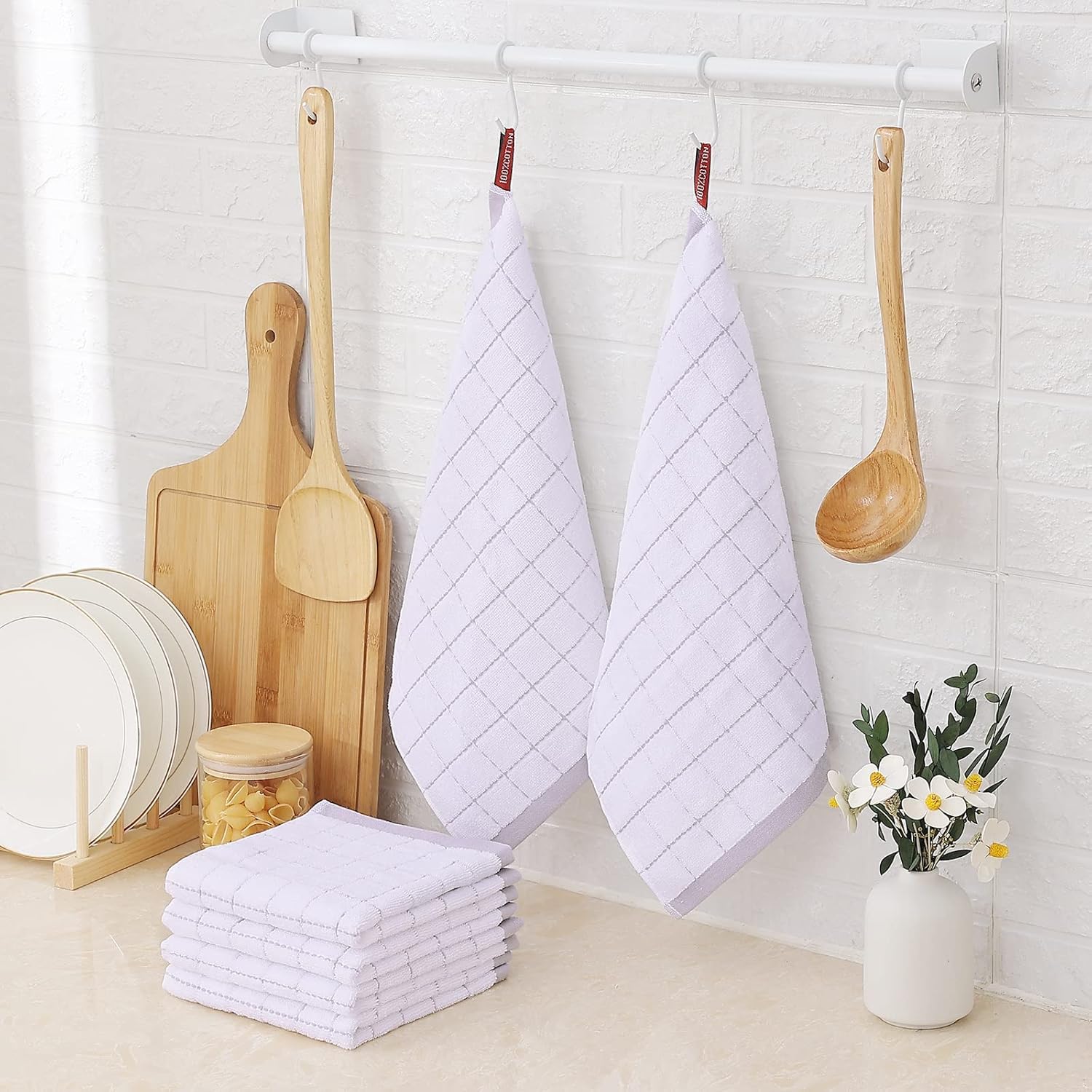 Homaxy 100% Cotton Terry Kitchen Dish Cloths, Ultra Soft and Absorbent Dish Towels for Kitchen, Suitable for Drying and Washing Dishes, 12 Pack, 12 x 12 Inches, White